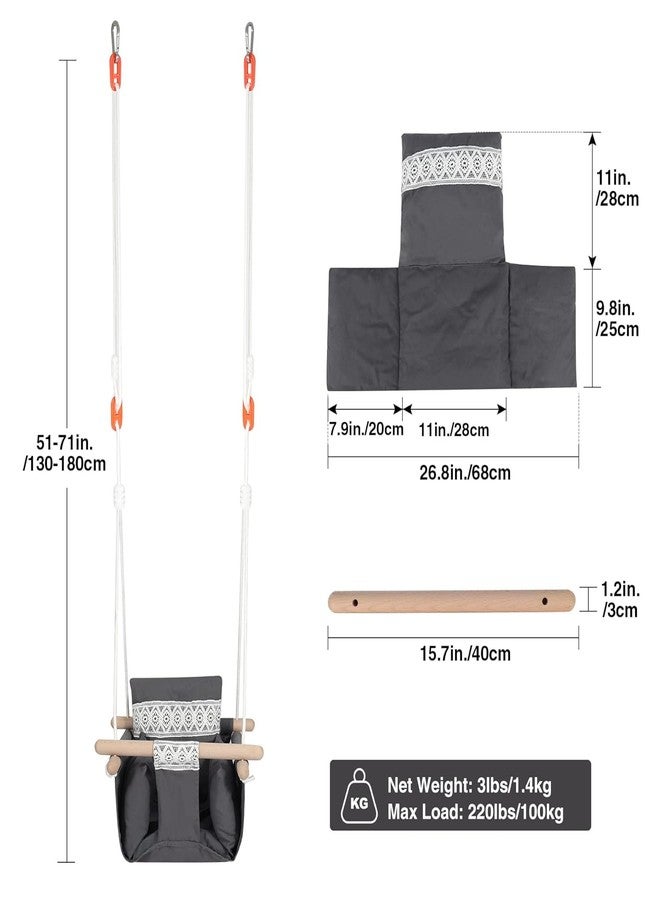 BLURISM Canvas Baby Swing Seat, Wooden Toddler Swing Indoor with Safety Belt, Hanging Indoor Swing for Kids, Baby Hammock Swing for Outdoor Backyard, Dark Gray with Lace - Image 2